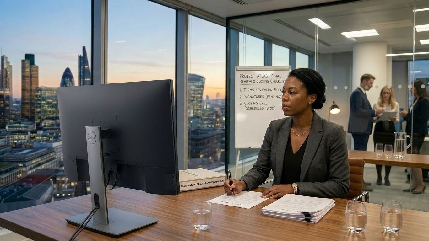 Deal owner reviewing a contract at his desk